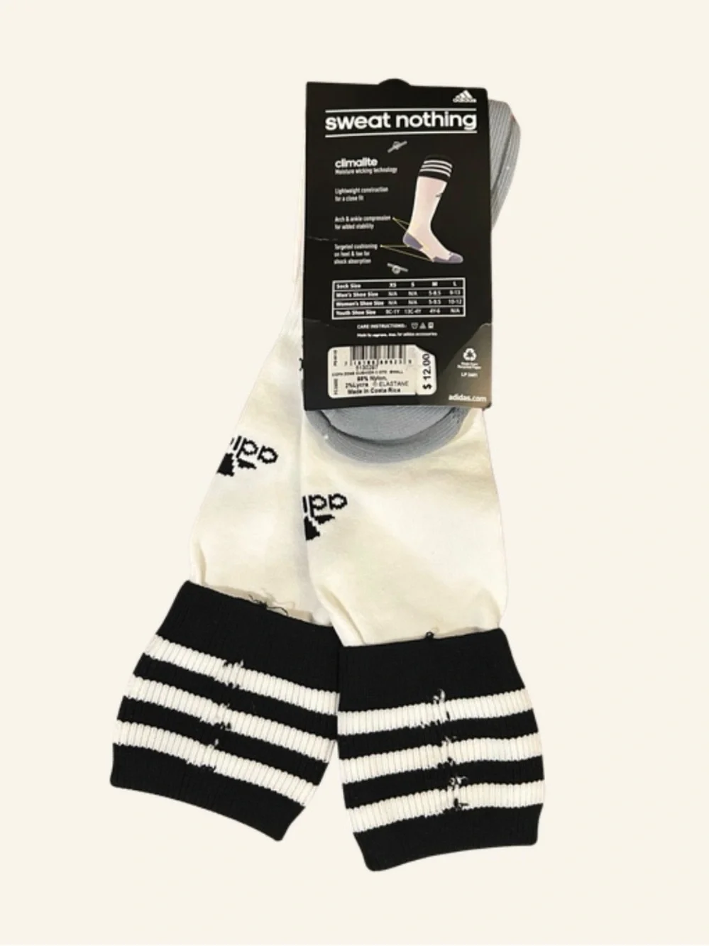 adidas White & Black Soccer Athletic Socks with Striped Cuffs